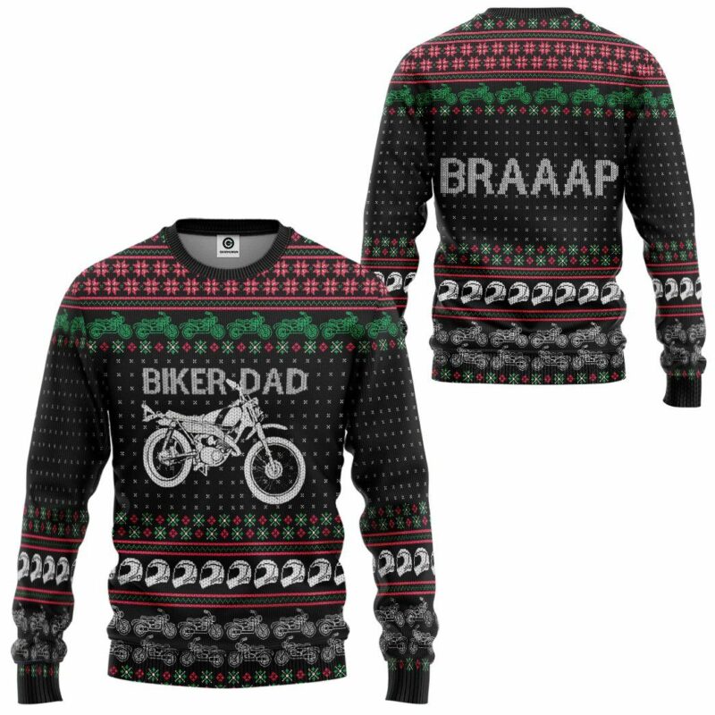 3D Biker Dad Braaap Ugly Christmas Sweater