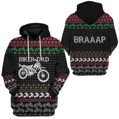 3D Biker Dad Braaap Ugly Christmas Sweater Tshirt Hoodie Apparel