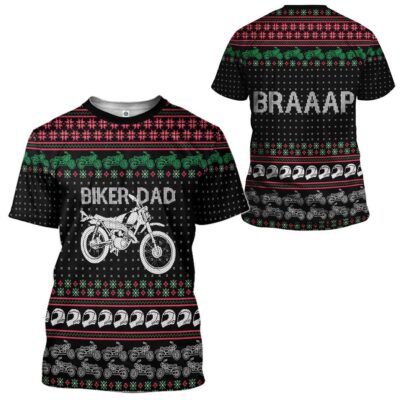 3D Biker Dad Braaap Ugly Christmas Sweater Tshirt Hoodie Apparel