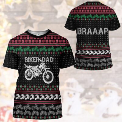 3D Biker Dad Braaap Ugly Christmas Sweater Tshirt Hoodie Apparel