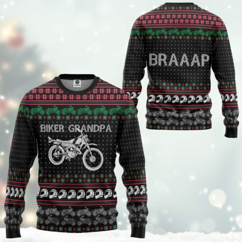 3D Biker Grandpa Braaap Ugly Christmas Sweater