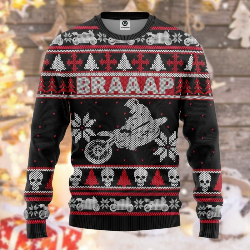 3D Braaap Dirt Bike Ugly Christmas Sweater