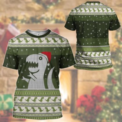 3D Christmas Dino Ugly Sweater Custom Tshirt Hoodie Apparel