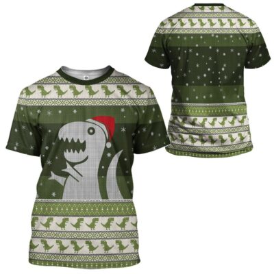 3D Christmas Dino Ugly Sweater Custom Tshirt Hoodie Apparel