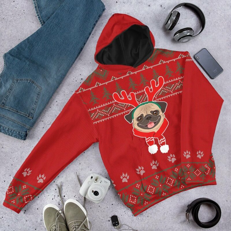 3D Christmas Pug Dog Custom Hoodie