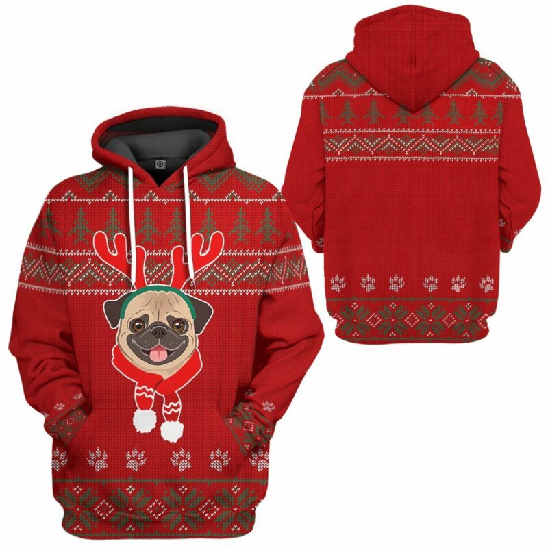 3D Christmas Pug Dog Custom Hoodie