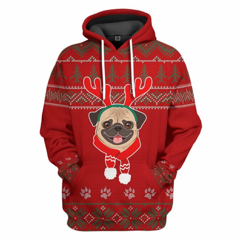 3D Christmas Pug Dog Custom Hoodie