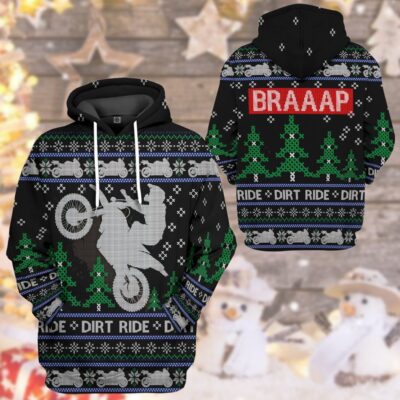 3D Dirt Ride Braaap Ugly Christmas Sweater Tshirt Hoodie Apparel