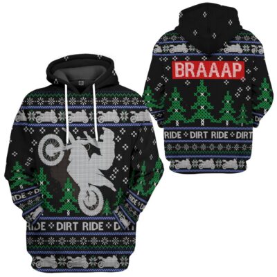 3D Dirt Ride Braaap Ugly Christmas Sweater Tshirt Hoodie Apparel