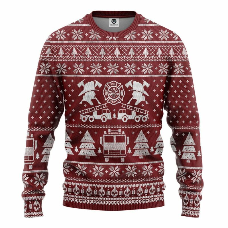 3D FIRE DEPT Firefighter Ugly Christmas Sweater Red Custom Sweatshirt Apparel