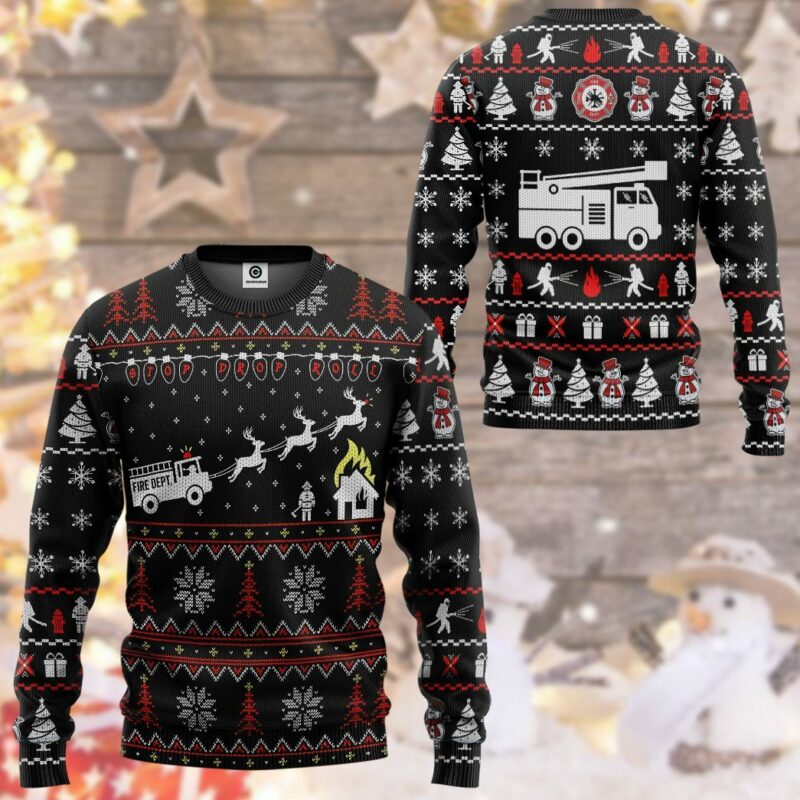 3D Firefighter FIRE DEPT Ugly Christmas Sweater Sweatshirt Apparel