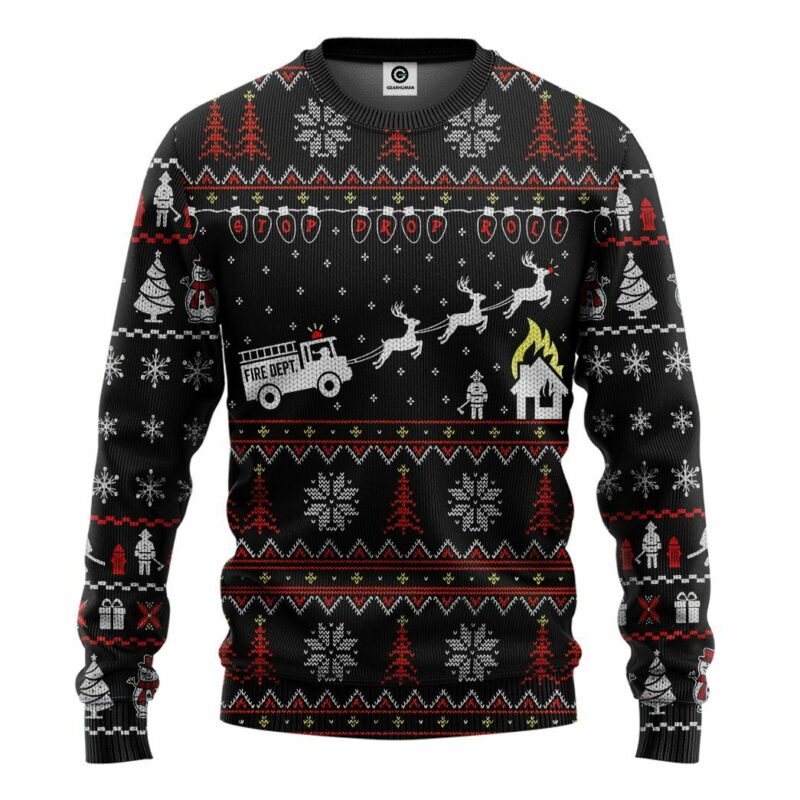 3D Firefighter FIRE DEPT Ugly Christmas Sweater Sweatshirt Apparel