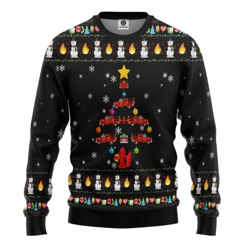 3D Firefighter Truck Tree Ugly Christmas Sweater Custom Sweatshirt Apparel