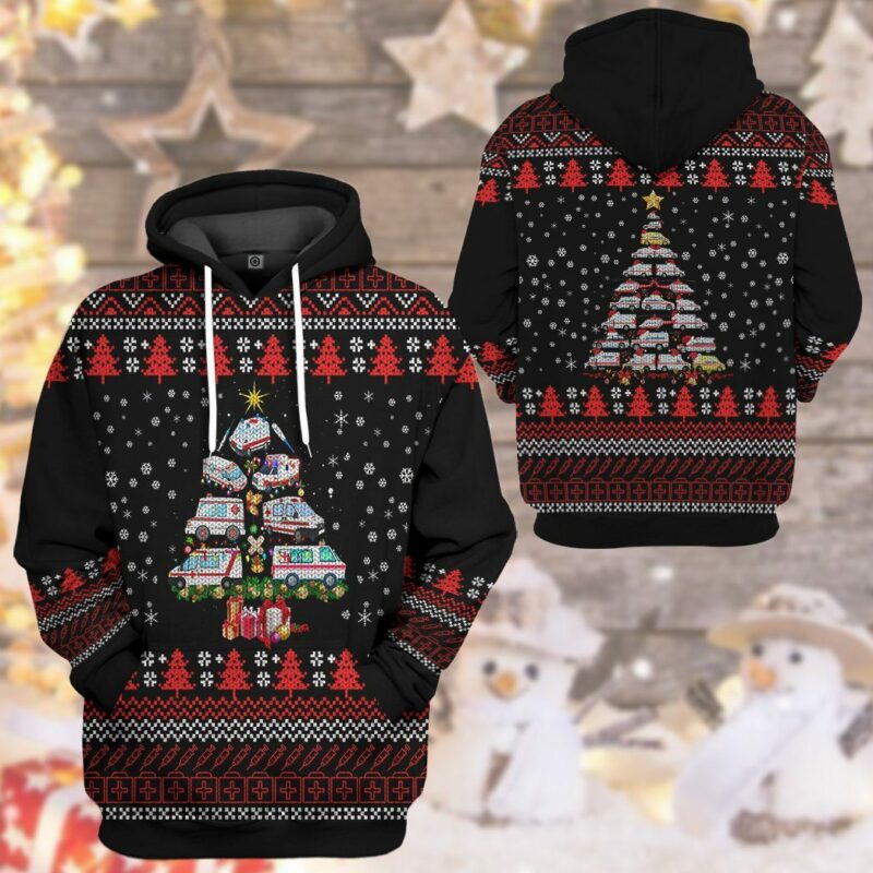 3D Paramedic Ambulance Xmas Tree Custom Hoodie Apparel