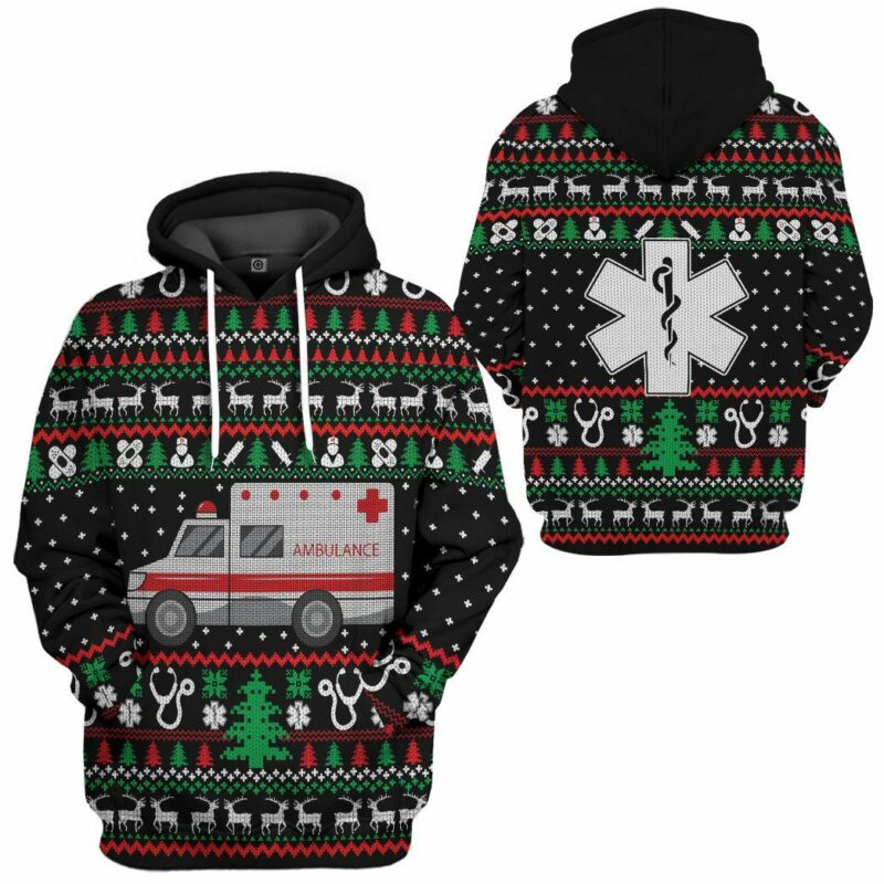 3D Paramedic Logo Ambulance Ugly Christmas Hoodie