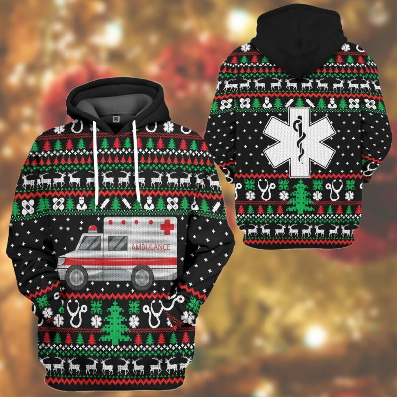 3D Paramedic Logo Ambulance Ugly Christmas Hoodie