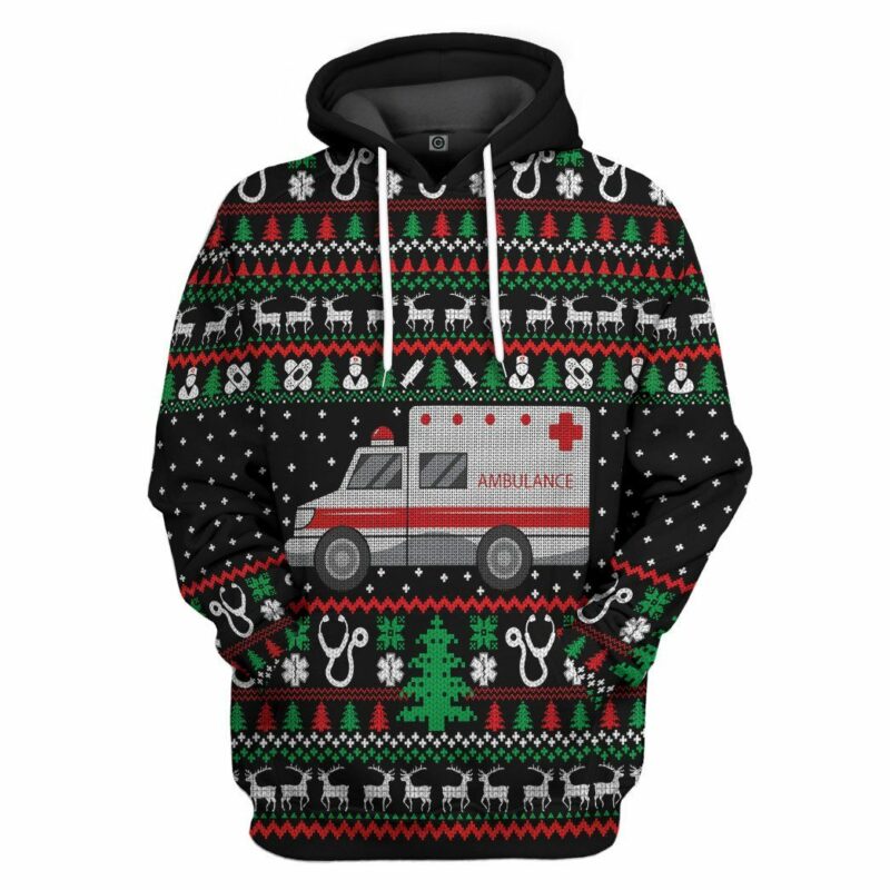 3D Paramedic Logo Ambulance Ugly Christmas Hoodie