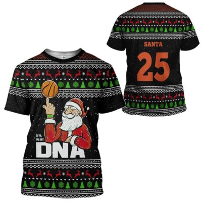 3D Santa Claus 25 Basketball Christmas Ugly Sweater Custom Tshirt Hoodie Apparel