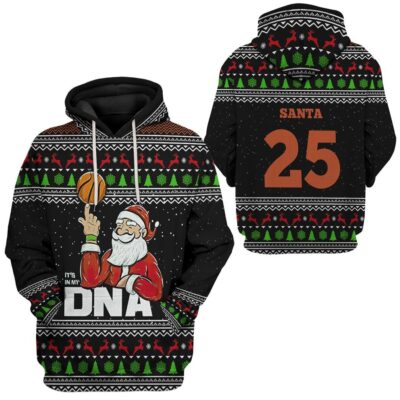 3D Santa Claus 25 Basketball Christmas Ugly Sweater Custom Tshirt Hoodie Apparel