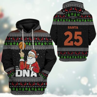 3D Santa Claus 25 Basketball Christmas Ugly Sweater Custom Tshirt Hoodie Apparel