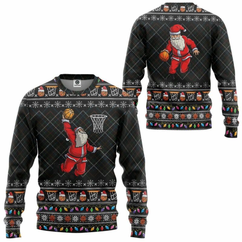 3D Santa Claus Basketball Xmas Ugly Sweater