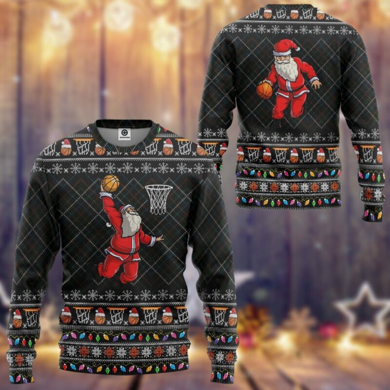 3D Santa Claus Basketball Xmas Ugly Sweater