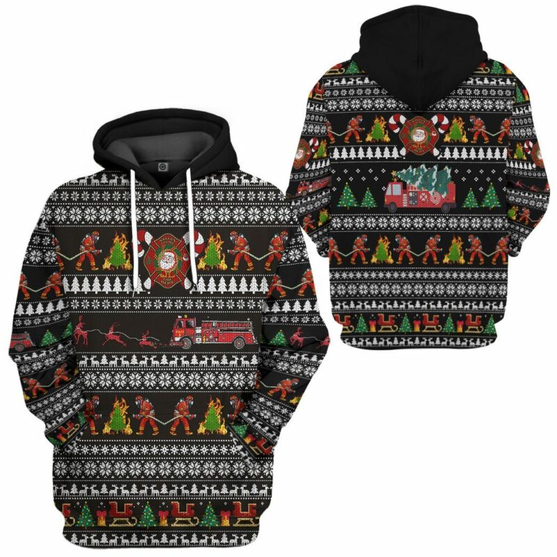 3D Santa Village Firefighter Custom Hoodie