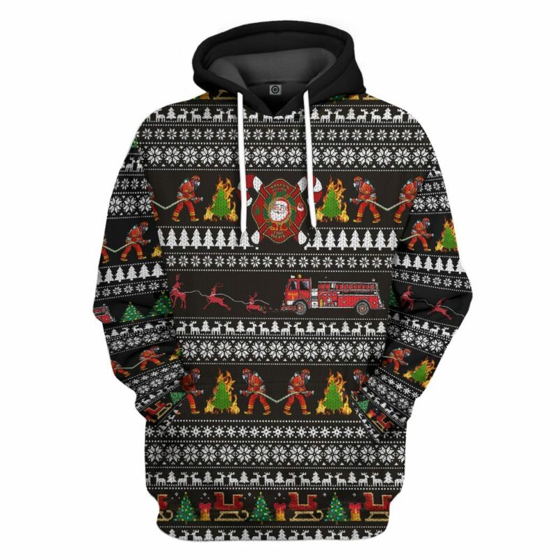 3D Santa Village Firefighter Custom Hoodie