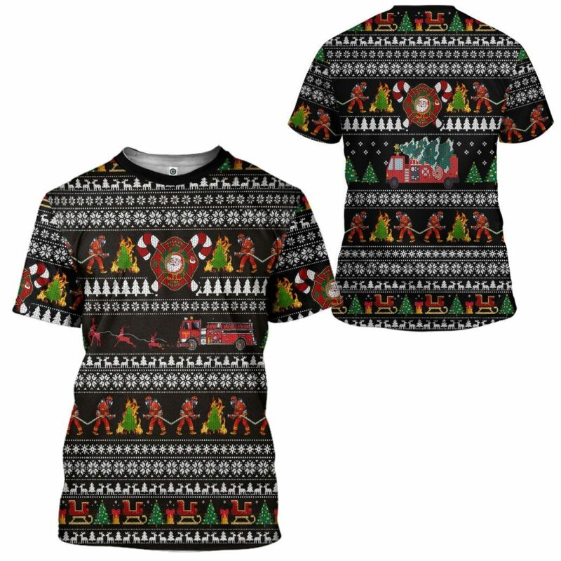 3D Santa Village Firefighter Custom Tshirt