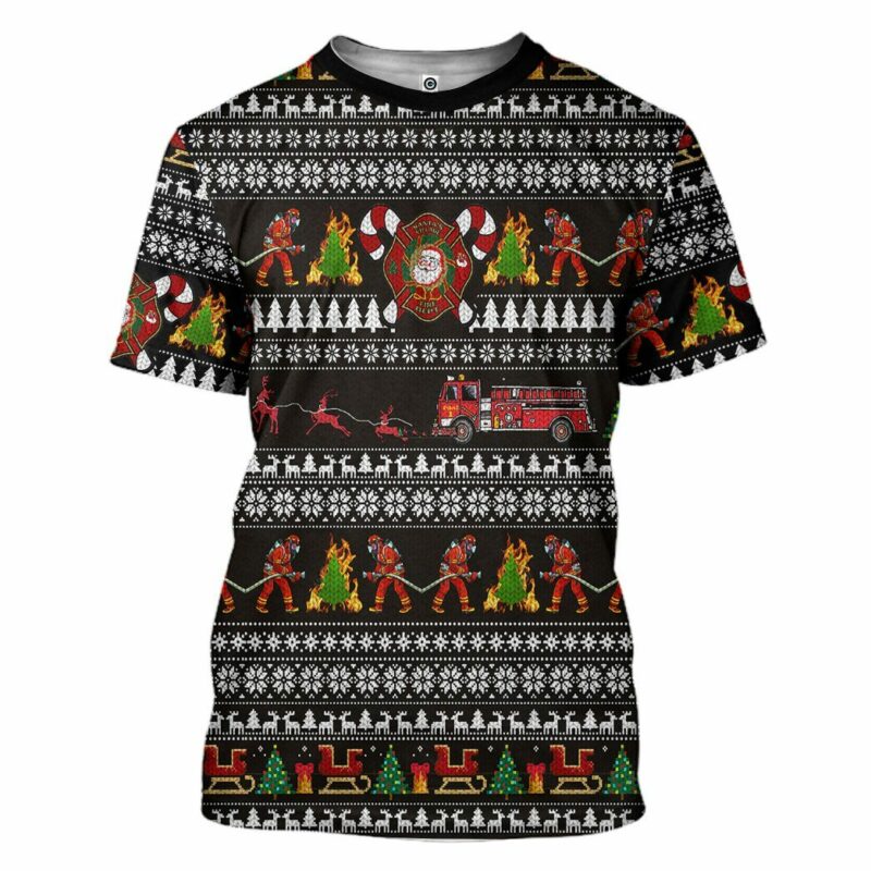 3D Santa Village Firefighter Custom Tshirt