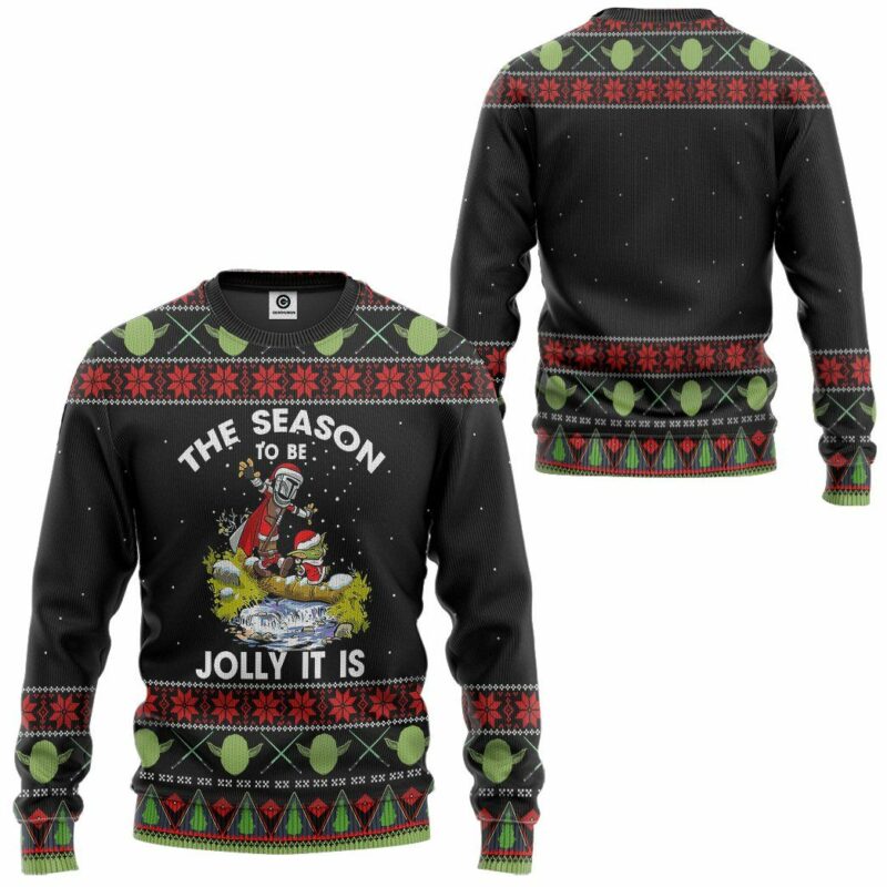 3D S.W Yoda And Mandalorian Christmas Ugly Sweater