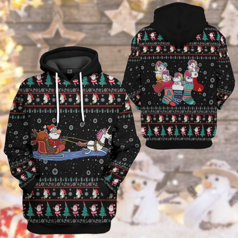 3D Unicorn Santa Custom Hoodie Apparel