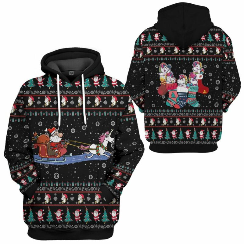 3D Unicorn Santa Custom Hoodie Apparel