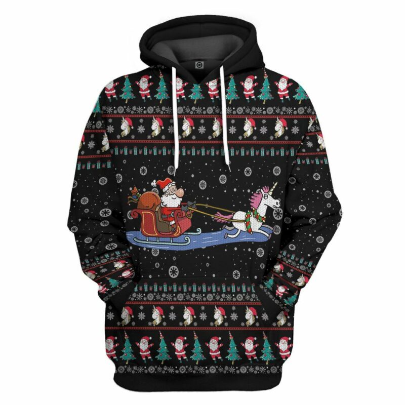 3D Unicorn Santa Custom Hoodie Apparel