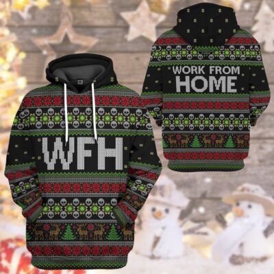 3D WFH Work From Home Ugly Christmas Sweater Custom Tshirt Hoodie Apparel