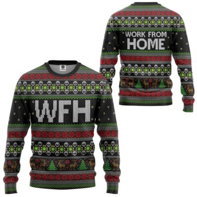 3D WFH Work From Home Ugly Christmas Sweater Custom Tshirt Hoodie Apparel