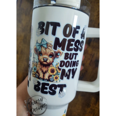 Bit of a Mess Just Doing my Best 40oz Tumbler, Sunflowers 40oz Tumbler with Highlanders Cows, Anxiety Loading 40oz Sublimation Tumbler