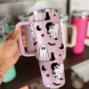 Halloween Cute Ghost Cat 40oz Tumbler, Spooky Black Cat Stainless Steel Cup, Halloween Insulated Cup Cat Mom Gift, Funny Ghost Tumbler