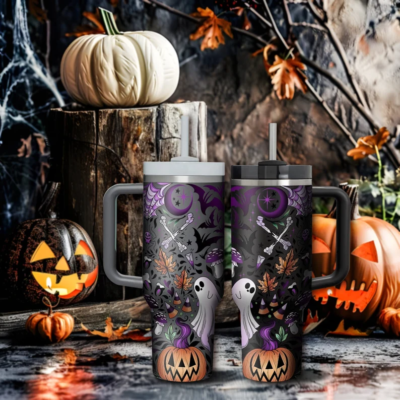 Retro Halloween Pumpkin Tumbler 40oz, Mystic Hippie Tumbler, Cute Spooky Tumbler with Lid and Straw, Halloween Cup Aesthetic Gifts