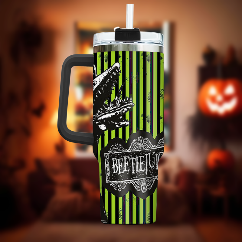 Beetlejuice Halloween juice Movie Tumbler 40oz, Halloween Green Snake Tumbler, Tumbler, Cup, Mug, Horror Movie 40oz Tumbler, Halloween Tumbler Gift, Horror Tumbler