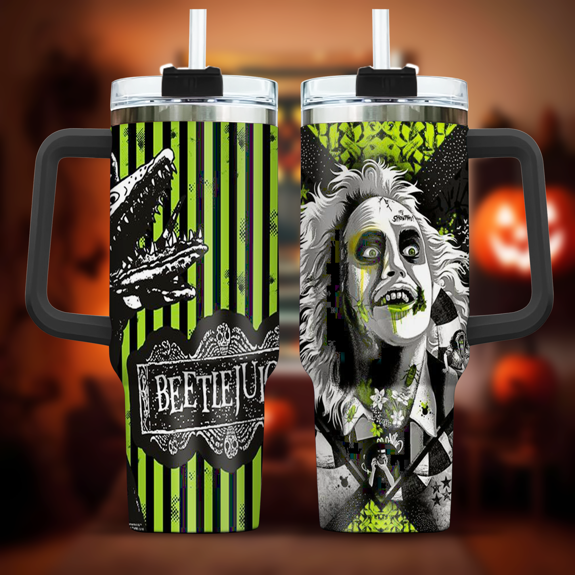 Beetlejuice Halloween juice Movie Tumbler 40oz, Halloween Green Snake Tumbler, Tumbler, Cup, Mug, Horror Movie 40oz Tumbler, Halloween Tumbler Gift, Horror Tumbler