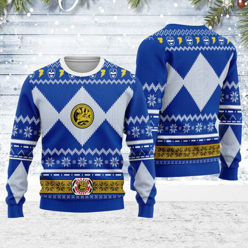 Merry Christmas Unisex Christmas Sweater Blue Power Ranger 3D Apparel