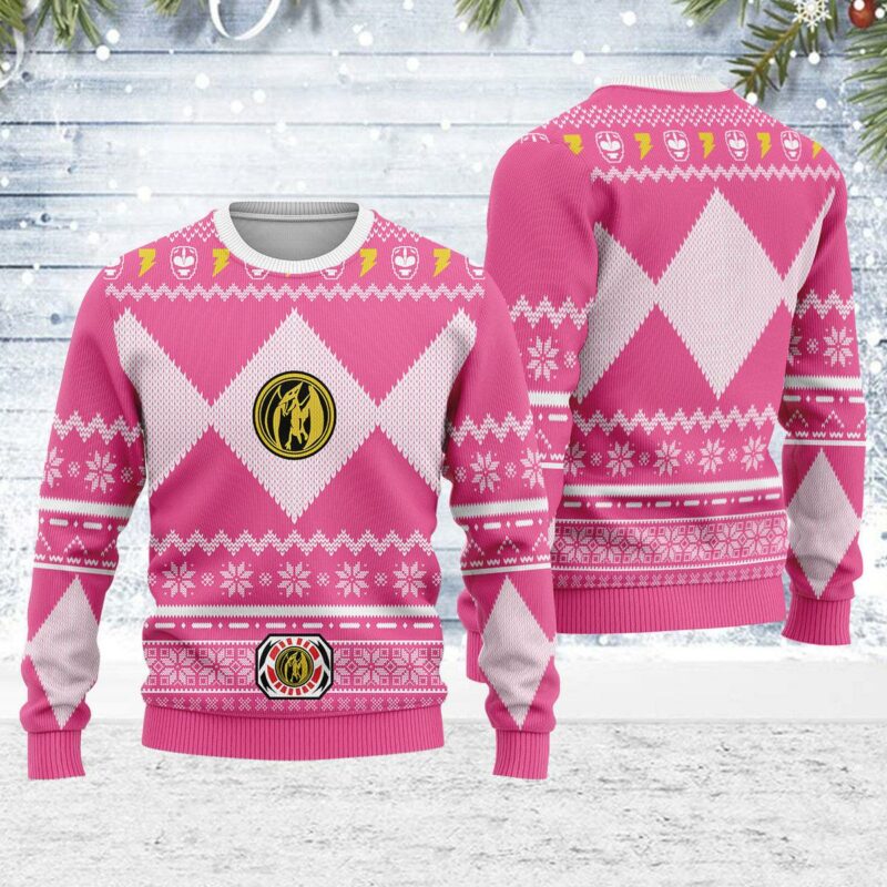 Merry Christmas Unisex Christmas Sweater Pink Power Ranger 3D Apparel