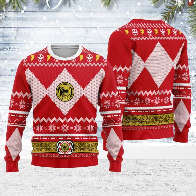 Merry Christmas Unisex Christmas Sweater Red Power Ranger 3D Apparel