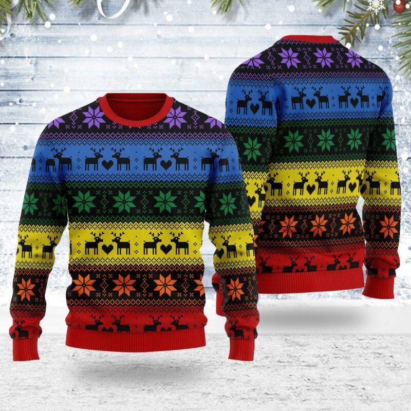 Rainbow Deer LGBT Ugly Christmas Sweater