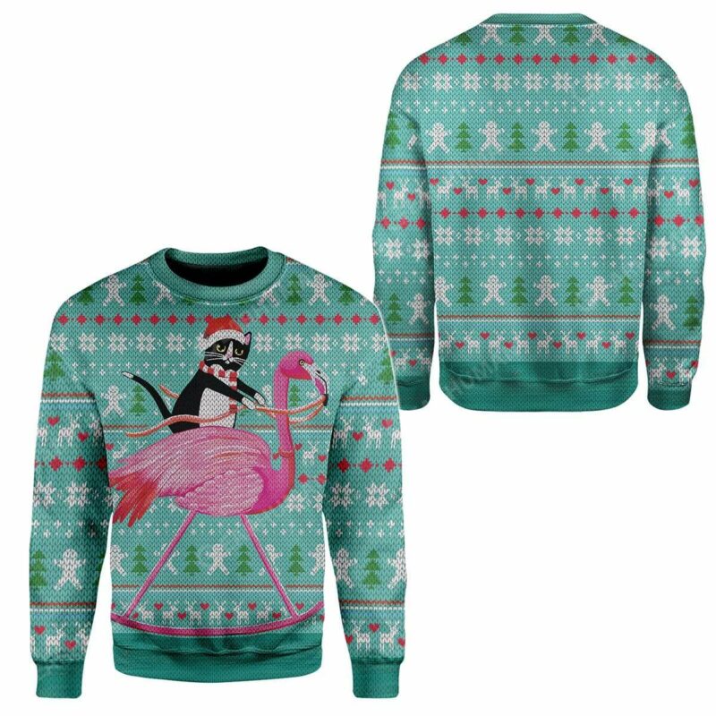 Ugly Christmas Cat And Flamingo Sweater Apparel