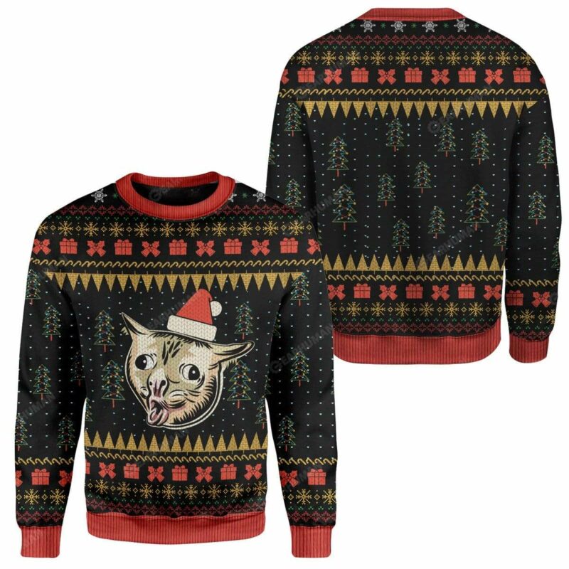 Ugly Christmas Coughing Cat Meme Sweater Apparel