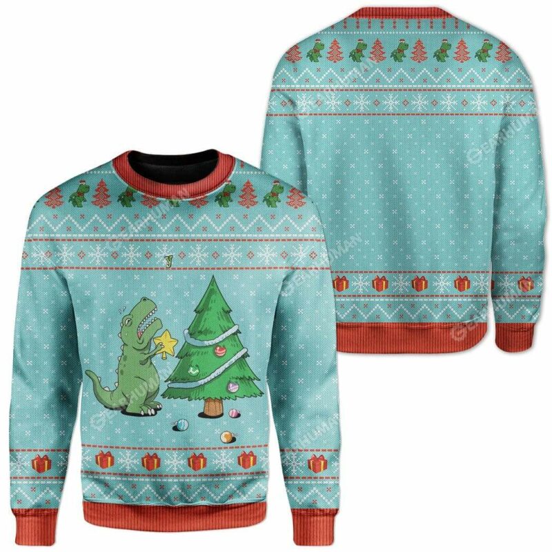 Ugly Christmas Dinosaur Sweater Apparel