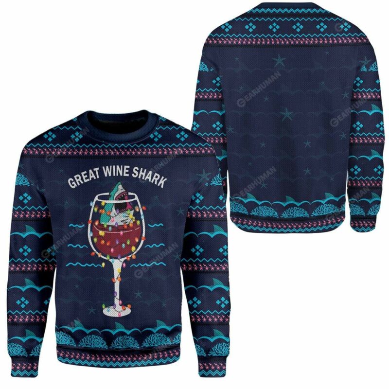 Ugly Christmas Great Wine Shark Sweater Apparel