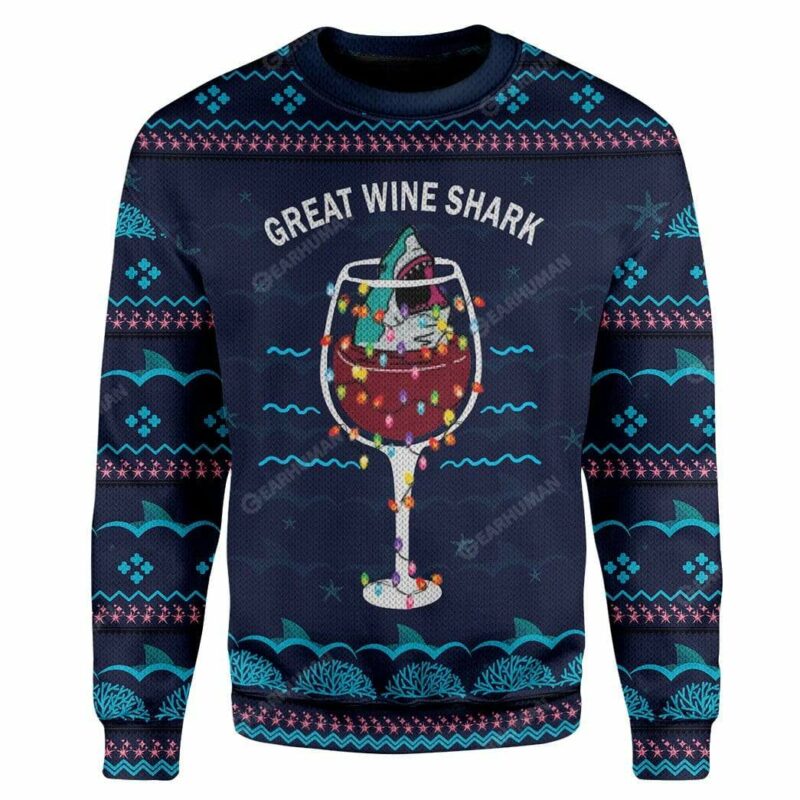 Ugly Christmas Great Wine Shark Sweater Apparel